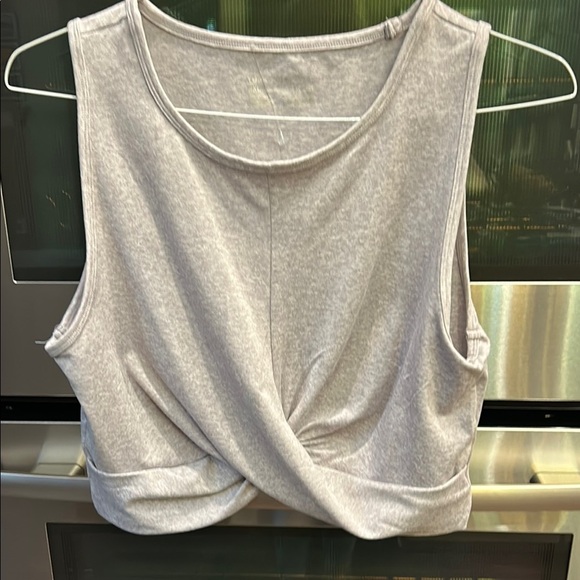 NWT Yogalicious Purple Gray Tie Front Crop Muscle Tee - Picture 1 of 7
